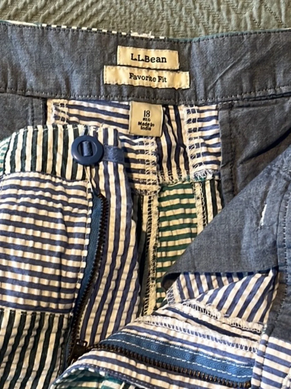 LLBean “favorite fit” seersucker shorts.